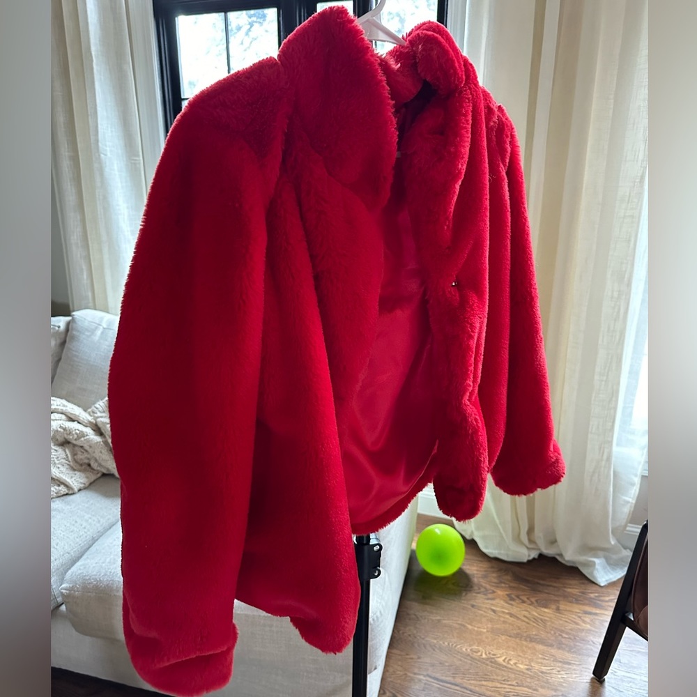 RED FUR JACKET COAT MACY’S  SOFT NEW WITH TAGS